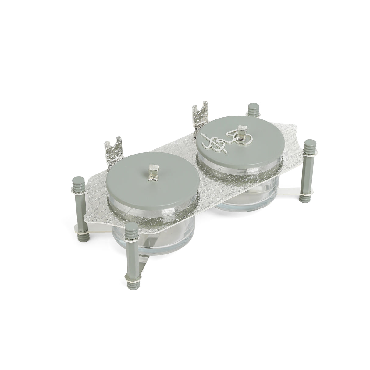 Jiwar - Dual Elegant Nut Serving Set with Engraved  Base - Mint Green & Silver