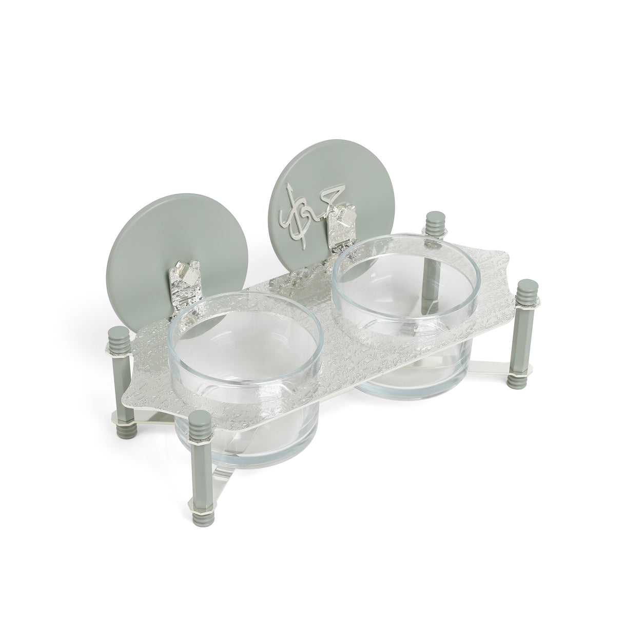 Jiwar - Dual Elegant Nut Serving Set with Engraved  Base - Mint Green & Silver