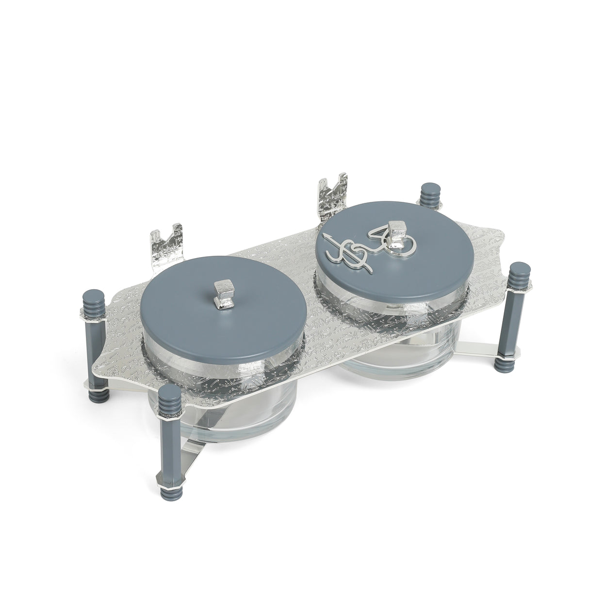Jiwar - Dual Elegant Nut Serving Set with Engraved - Haze Blue & Silver
