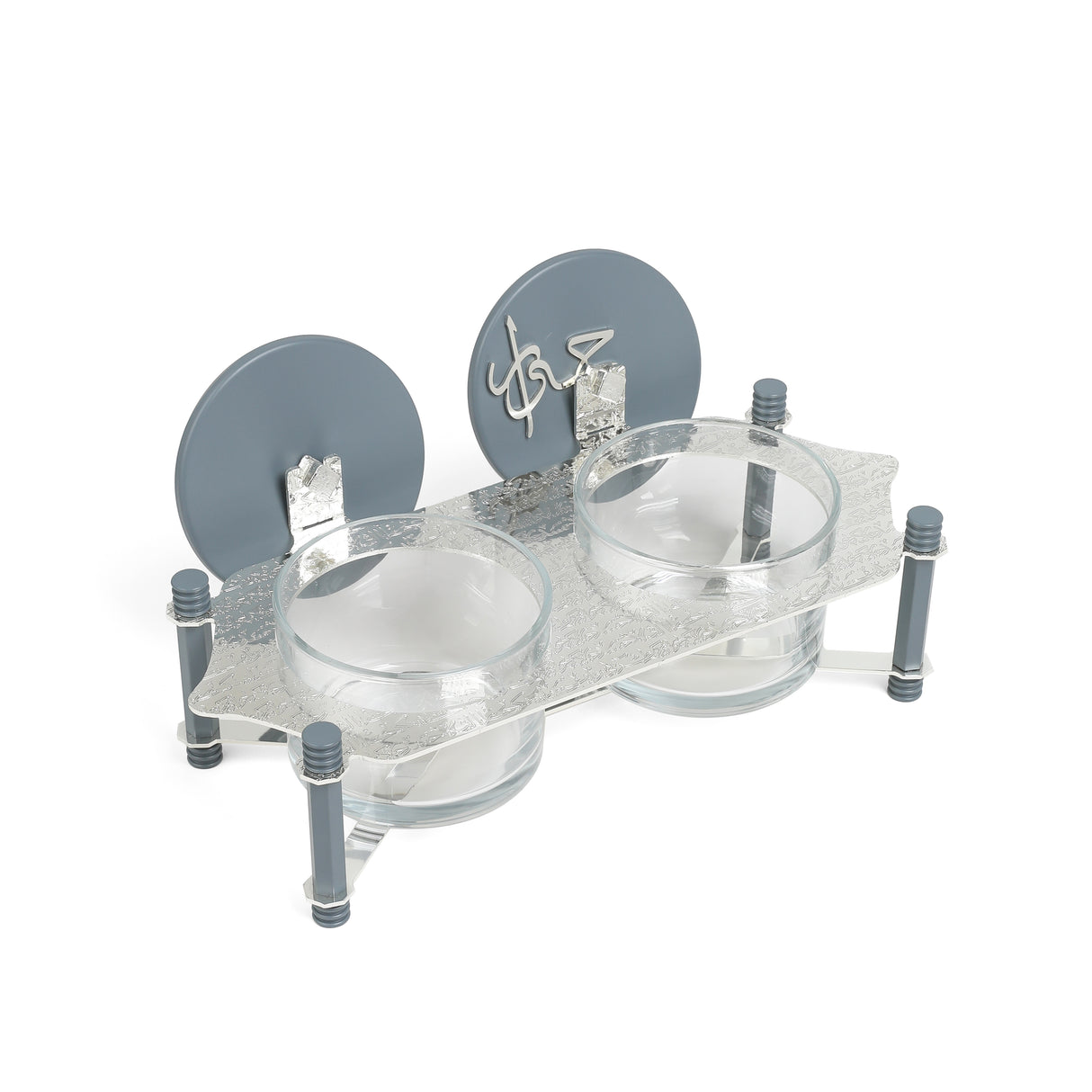 Jiwar - Dual Elegant Nut Serving Set with Engraved - Haze Blue & Silver