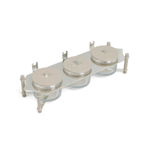 Jiwar - Triple Elegant Nut Serving Set with Engraved  Base - Beige & Silver