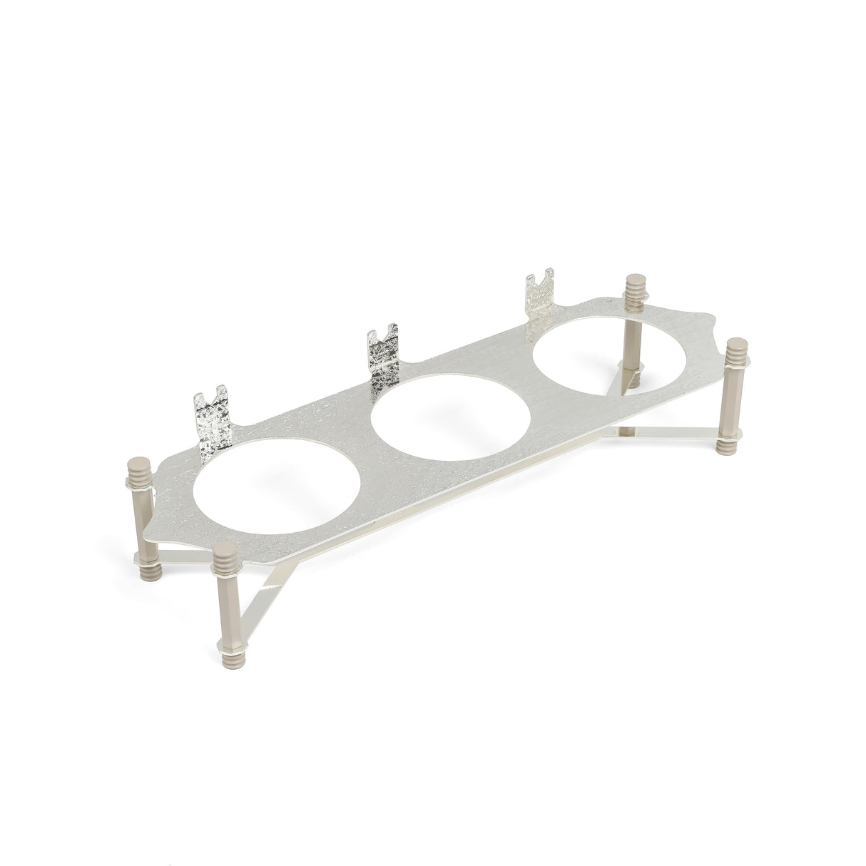 Jiwar - Triple Elegant Nut Serving Set with Engraved  Base - Beige & Silver