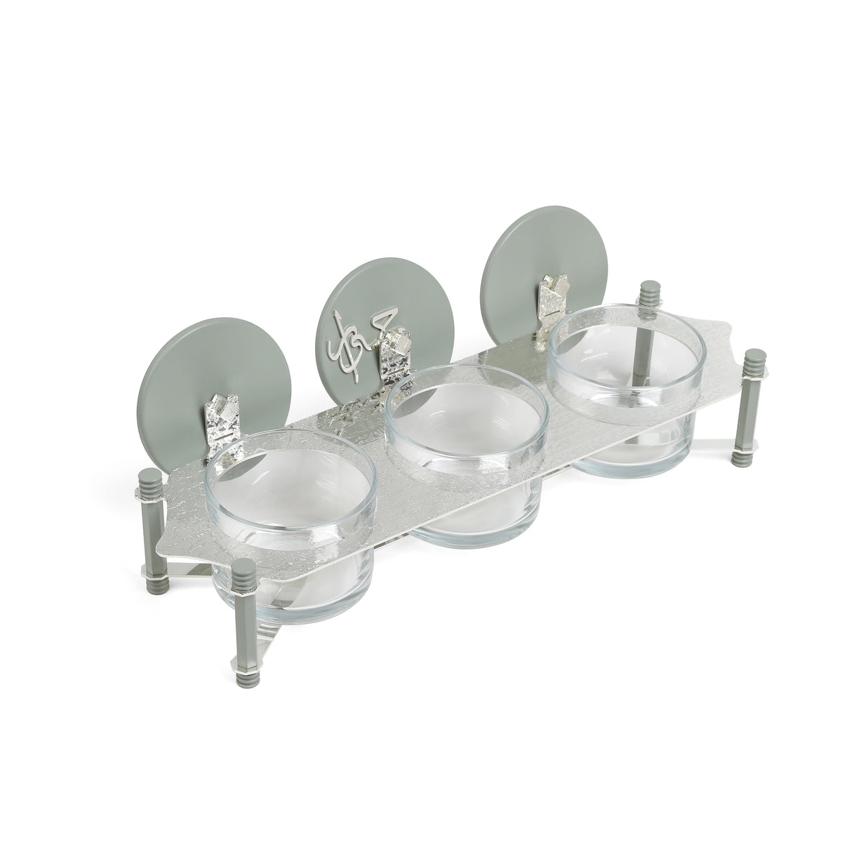 Jiwar - Triple Elegant Nut Serving Set with Engraved  Base - Mint Green & Silver