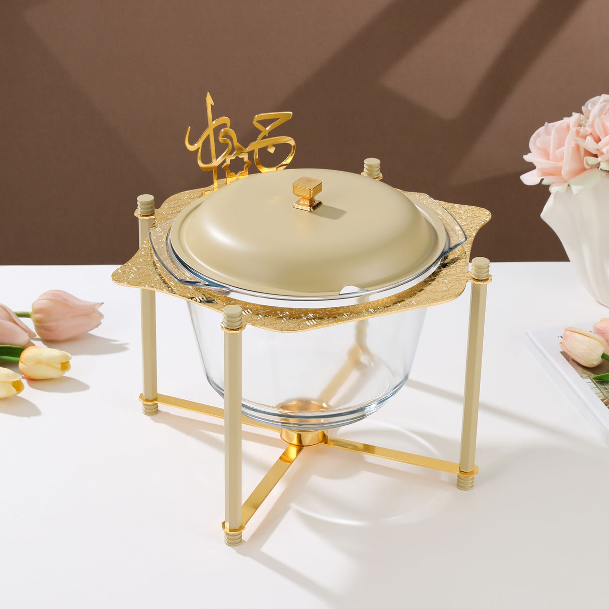 Jiwar - Deluxe Gold Engraved Soup Buffet - Ivory & Gold