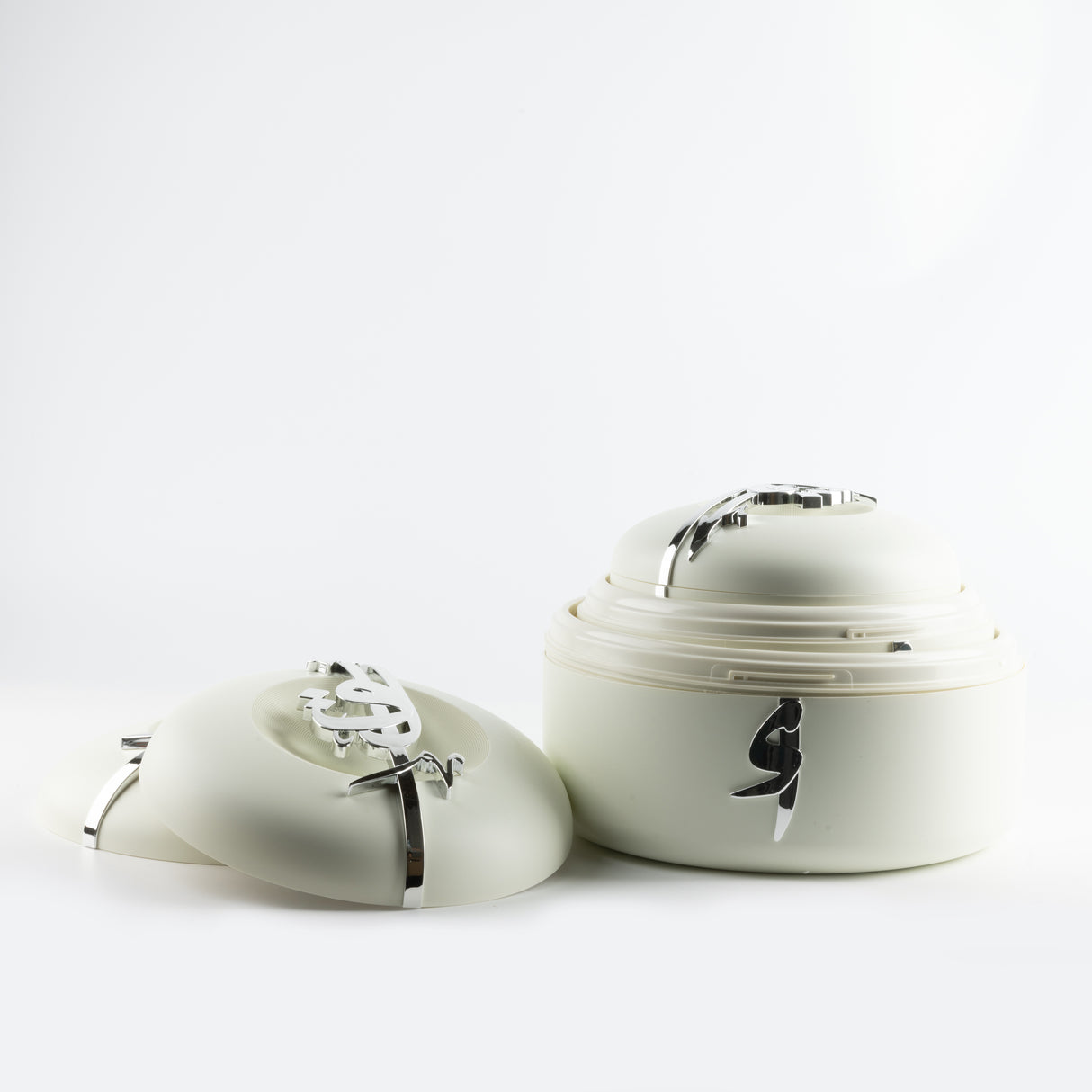Liqa'a - Food Thermos/ Warm Serv (Set of 3) - Pearl White & Silver