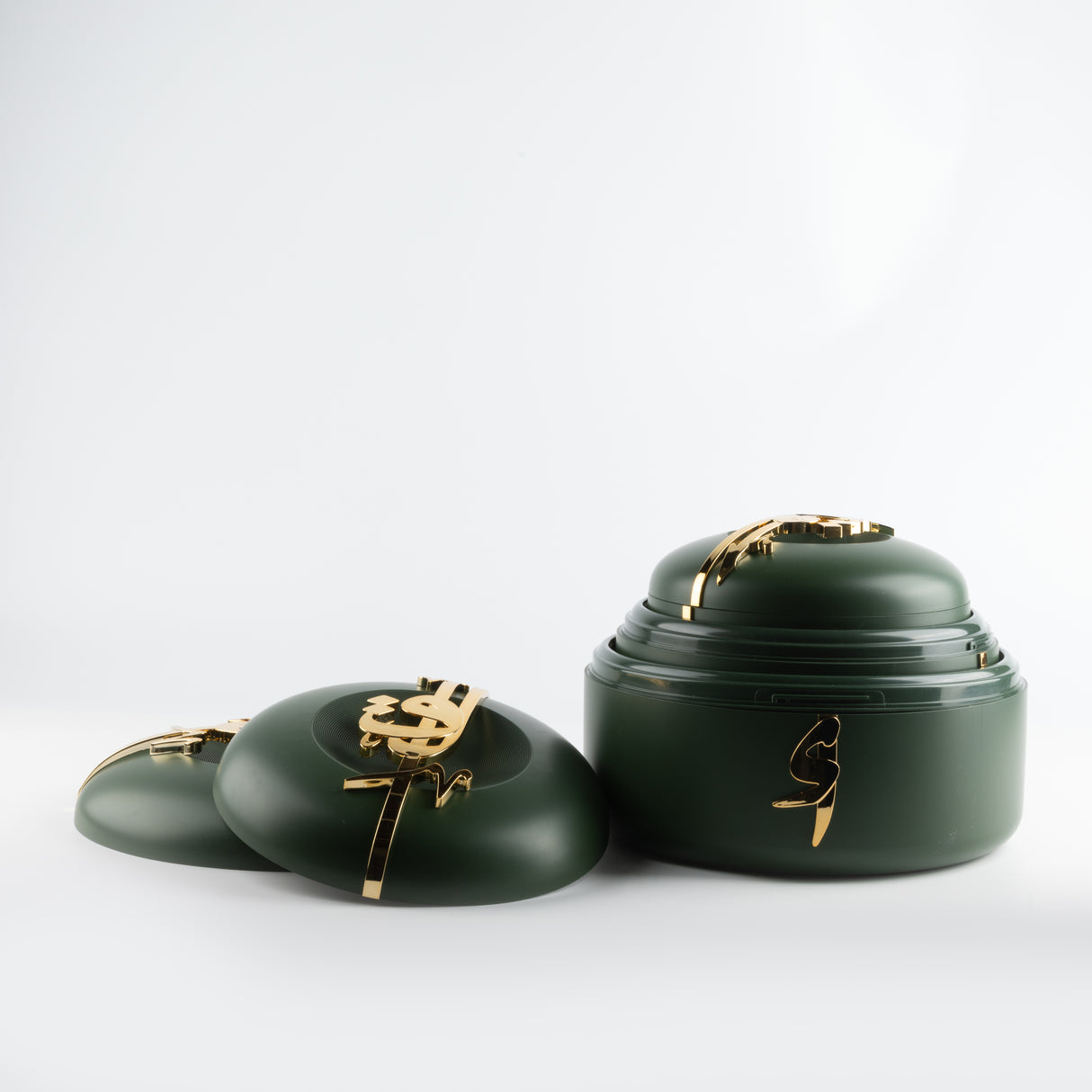 Liqa'a - Food Thermos/ Warm Serv (Set of 3) - Olive Green  & Gold