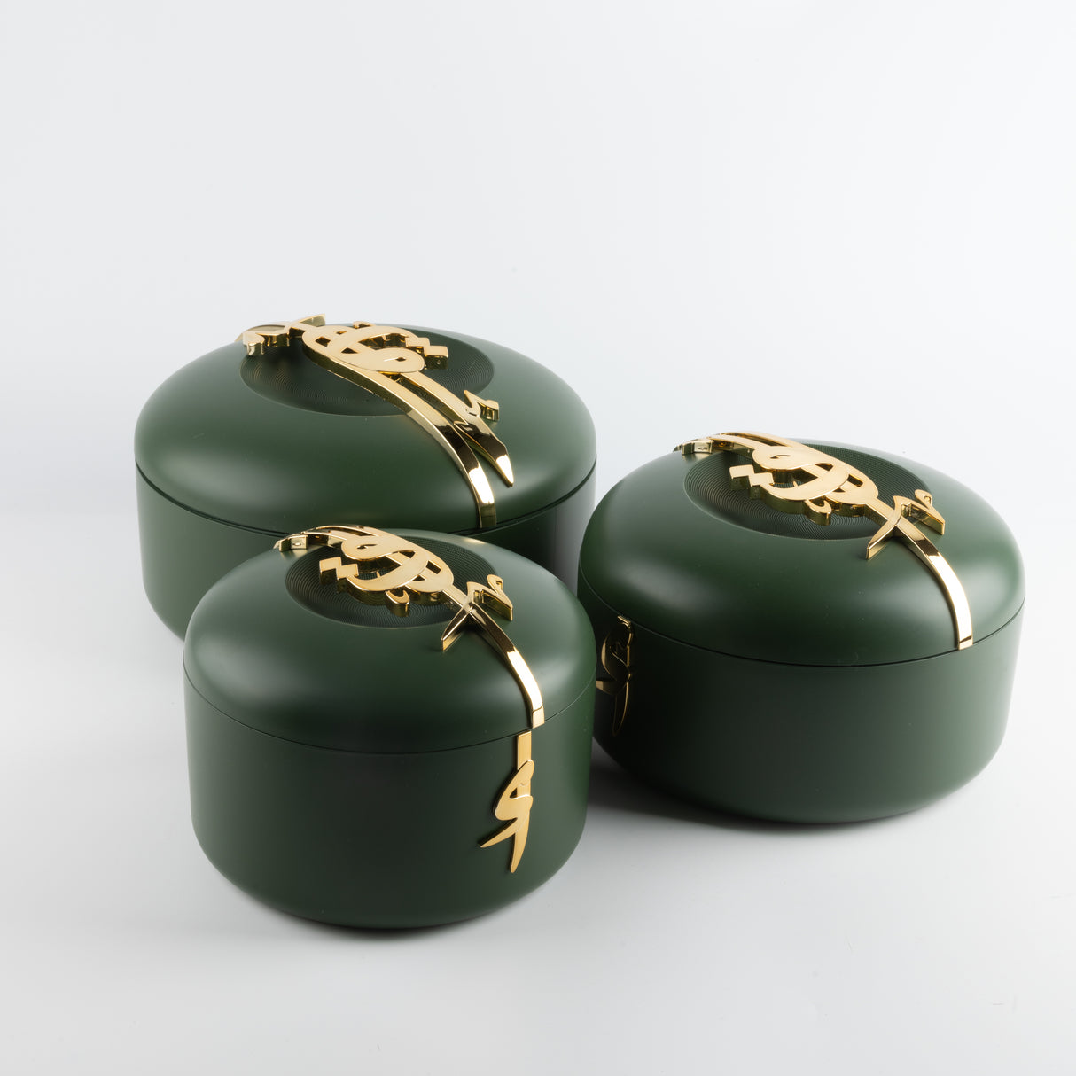 Liqa'a - Food Thermos/ Warm Serv (Set of 3) - Olive Green  & Gold
