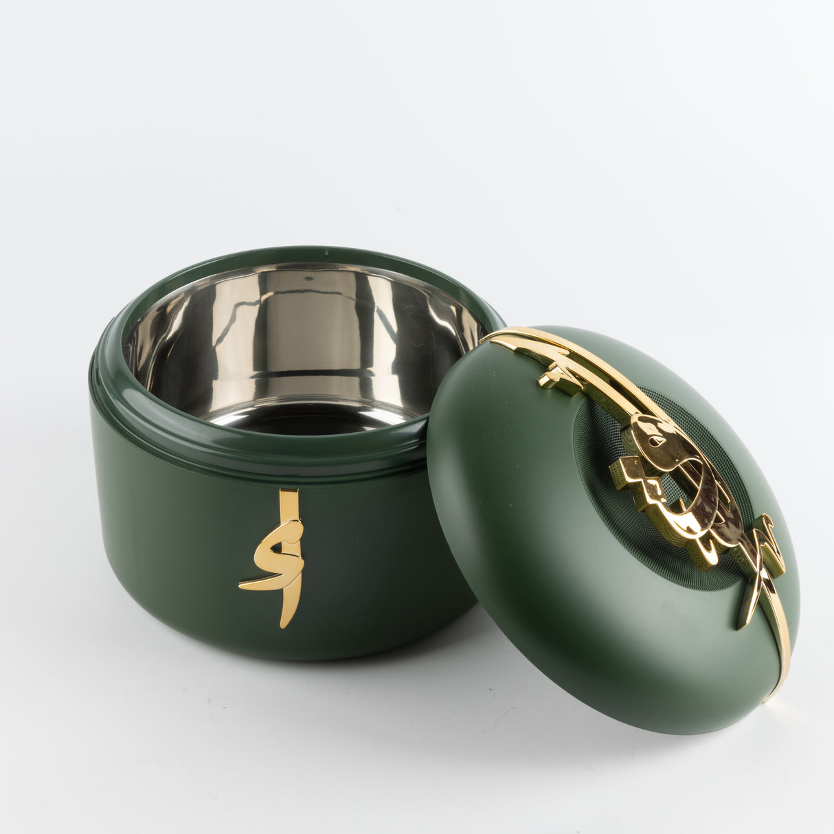 Liqa'a - Food Thermos/ Warm Serv (Set of 3) - Olive Green  & Gold