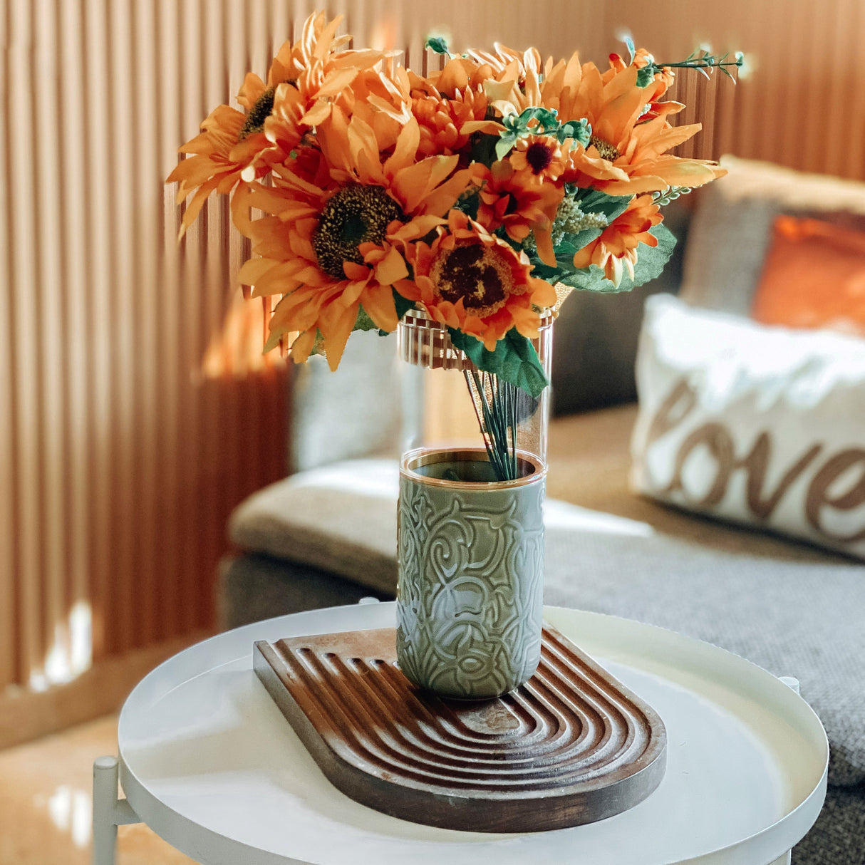 Majlis de lujo - Jarrón decorativo grande - Gris y dorado