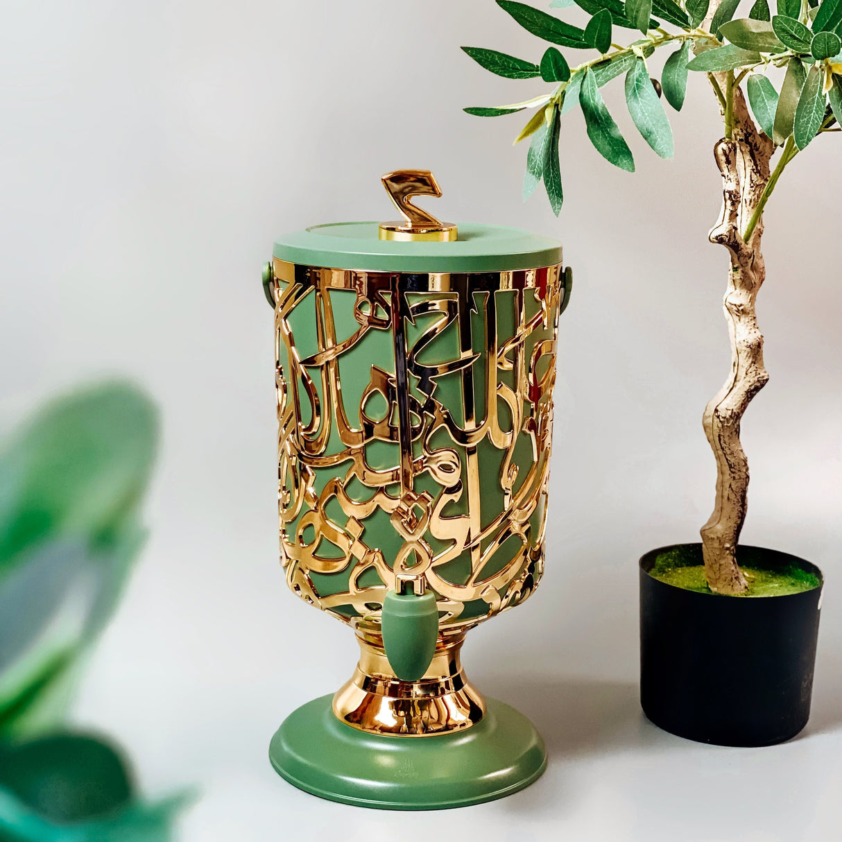 Diwan - 3 Liters Cold Beverage Dispenser - Olive Green & Gold