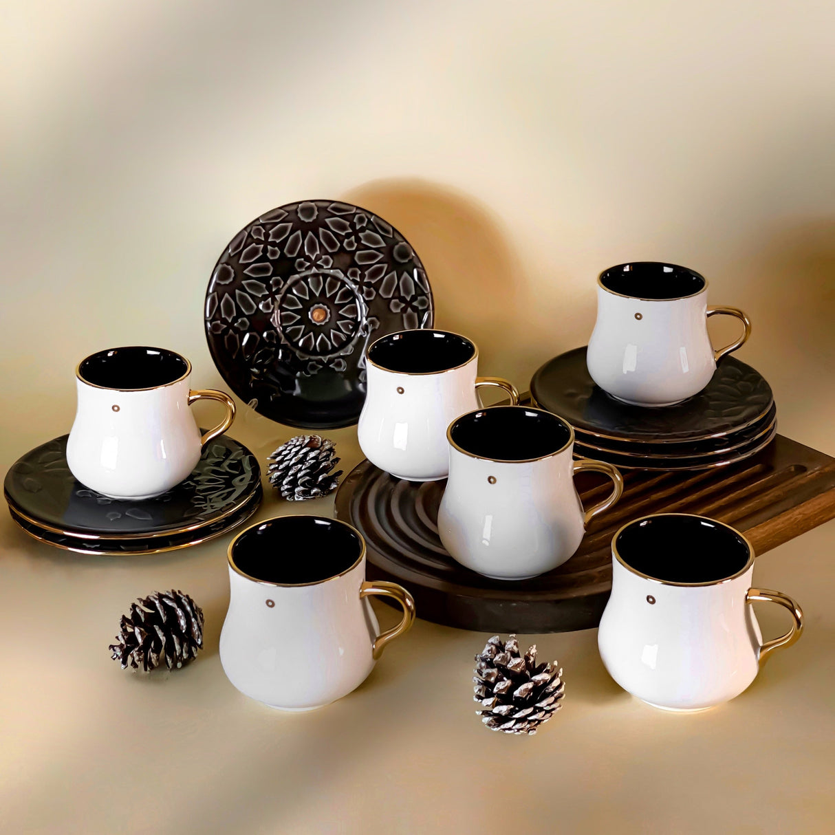 Dunes - Cappuccino Cups (12-Pc)- Black & Gold