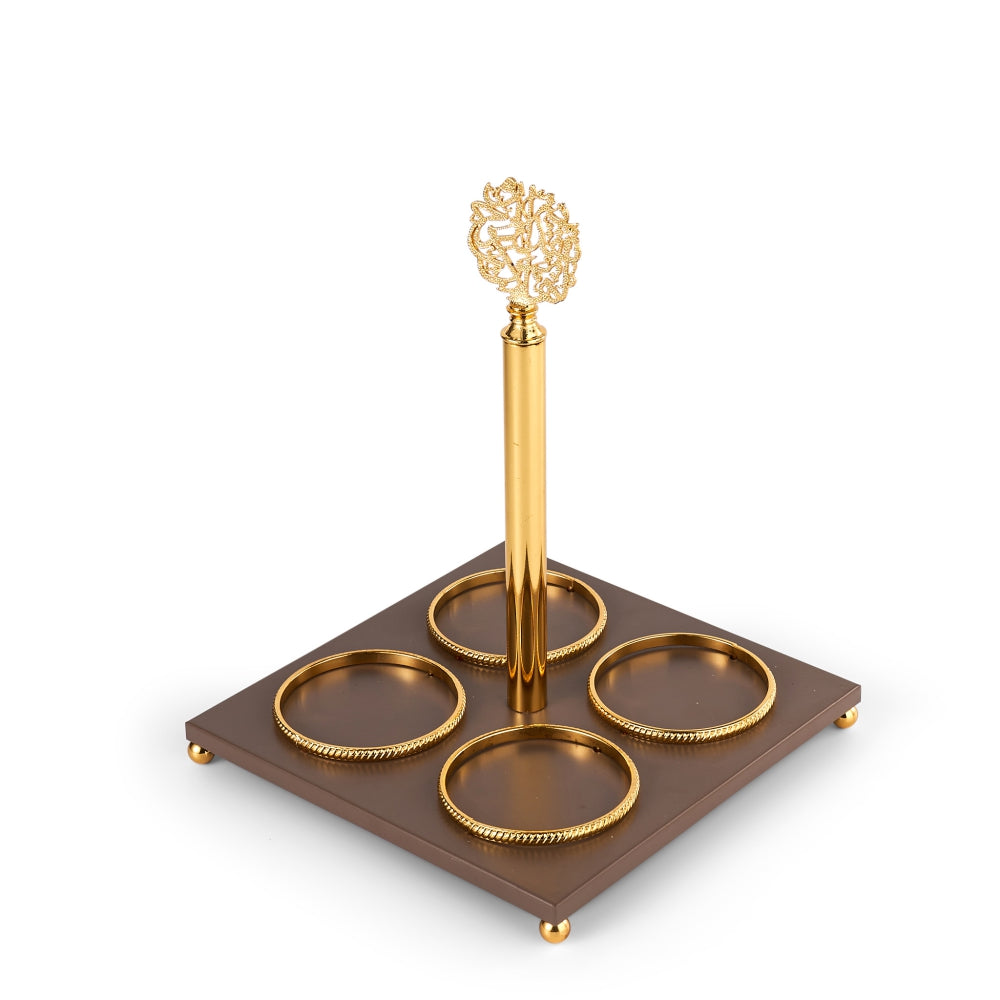 Zuwar - Snacks Serving Stand (4 Bowls)- Brown &Gold
