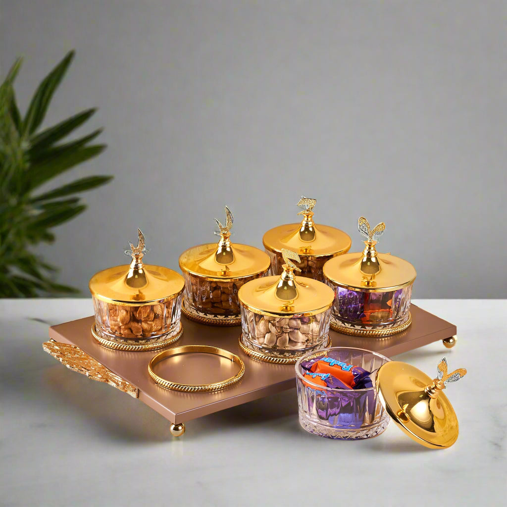 Zuwar - Snacks Serving Set (6 Bowls)- Brown &Gold