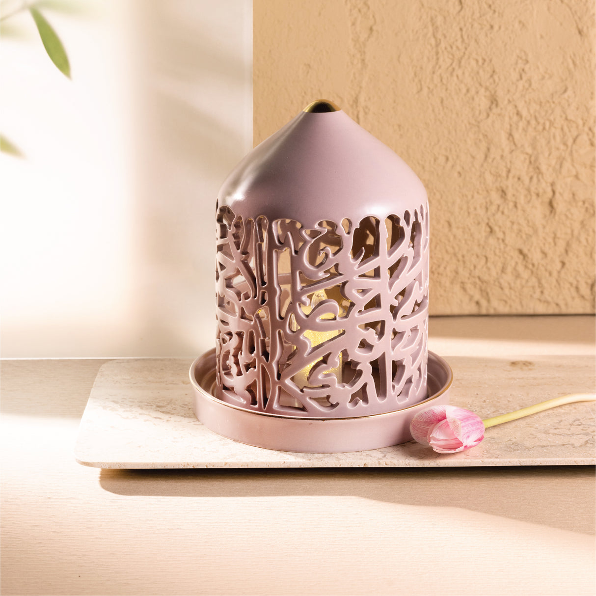 Jiwar - Large Lantern Candle Holder - Lavender & Gold