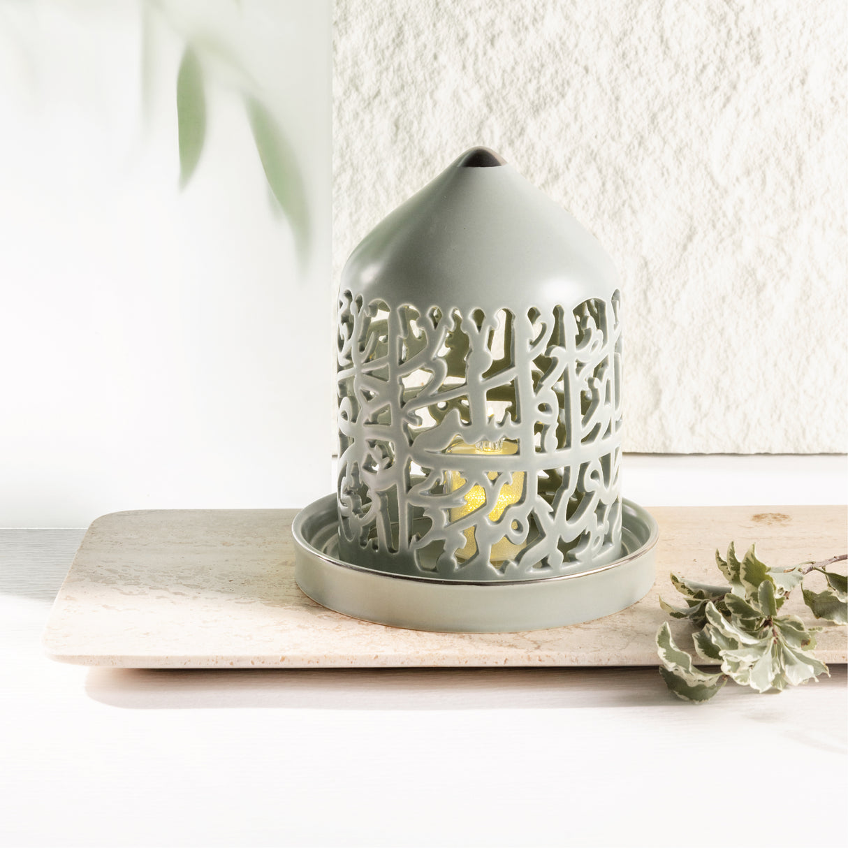 Jiwar - Medium Lantern Candle Holder - Mint Green & Silver