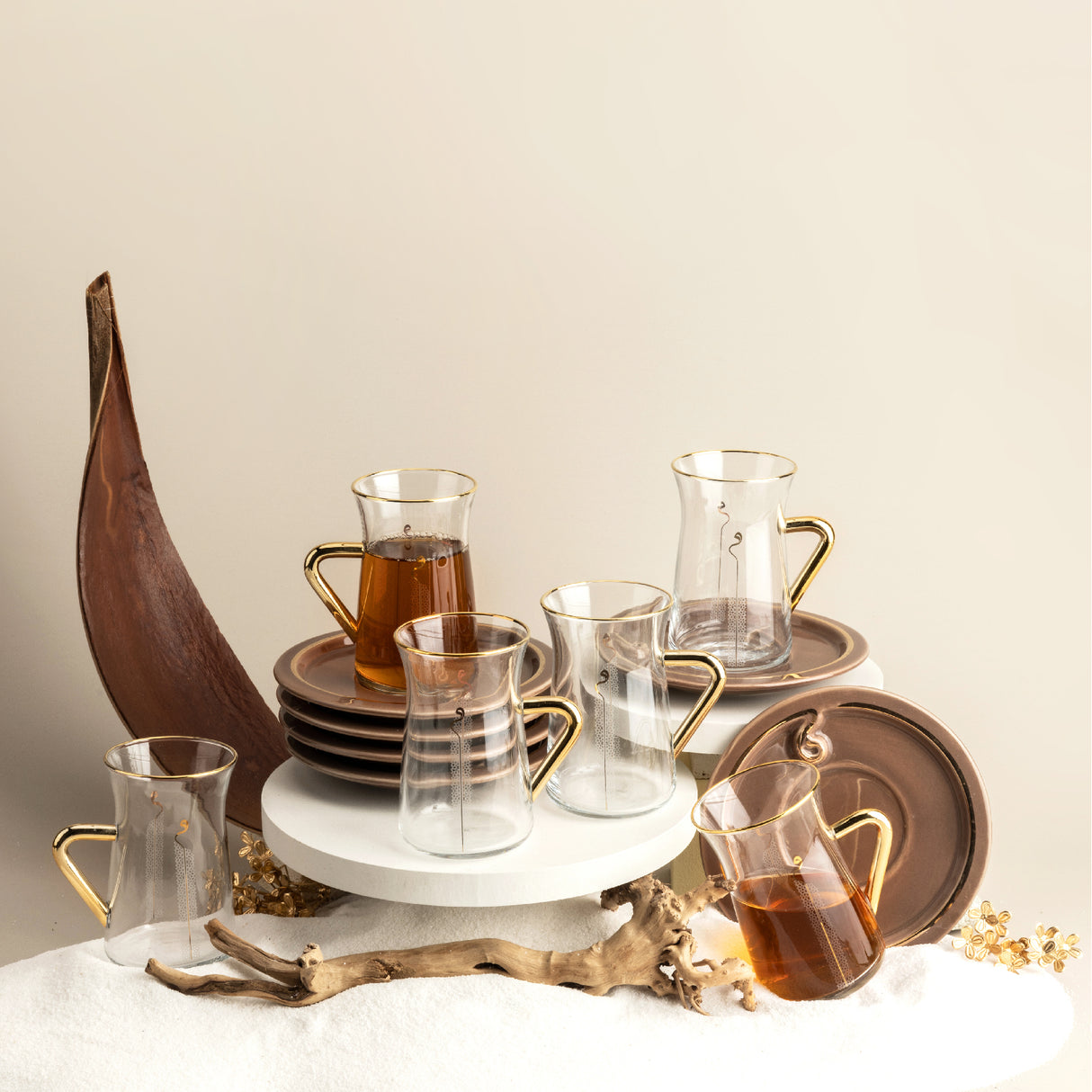 Luxury Noor - Juego de té (12 piezas) - Marrón y dorado