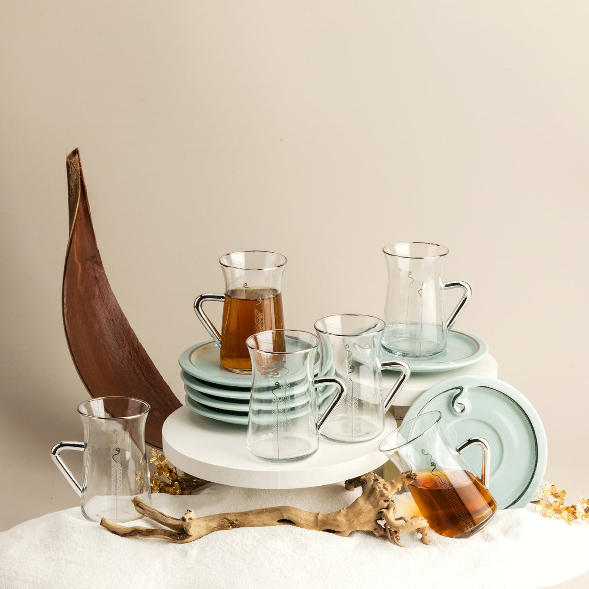 Luxury Noor - Tea Set (12-Pc) - Blue & Silver