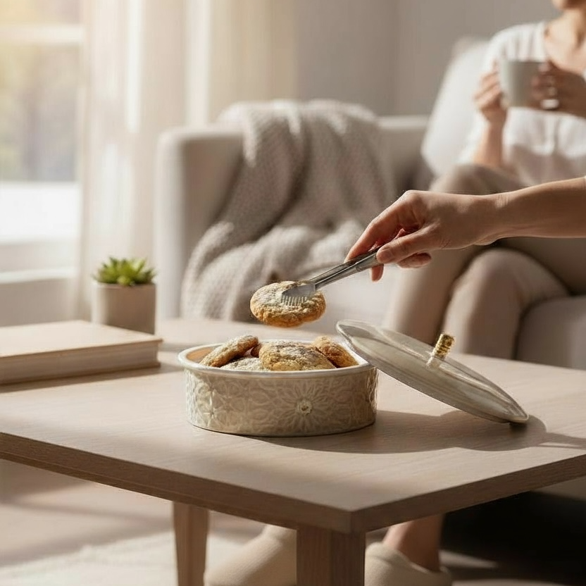 Asala - Medium Decorative Canister - Beige & Gold