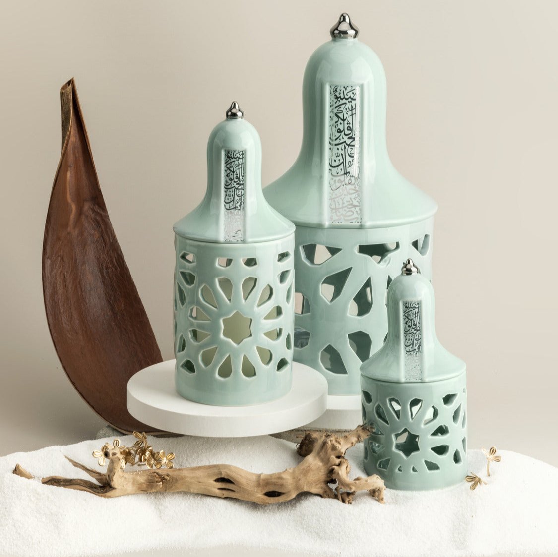 Nour Bundle - Lantern Candle Holder set - Blue & Silver