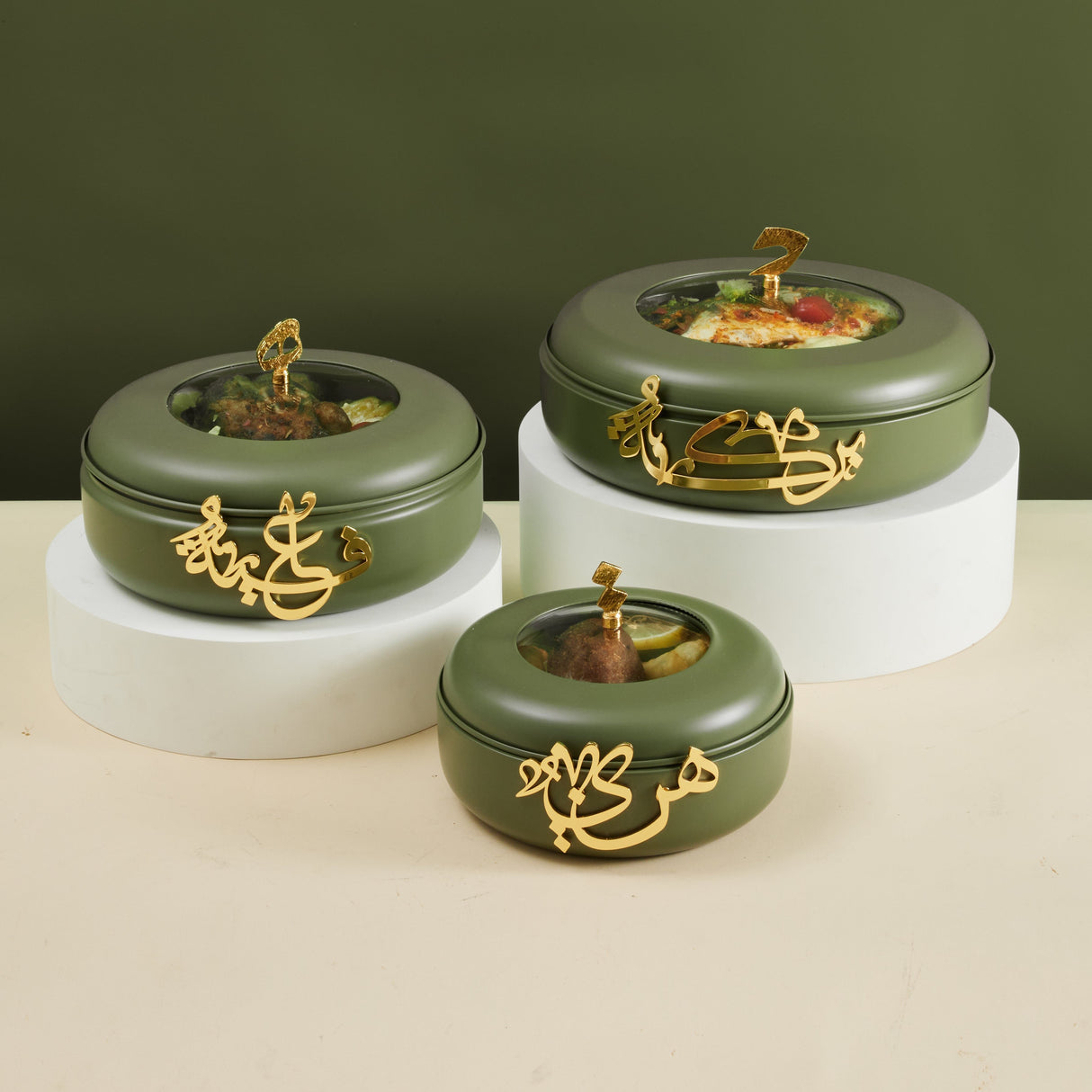 Luxury Diwan -  Buffet Server - Olive Green & Gold