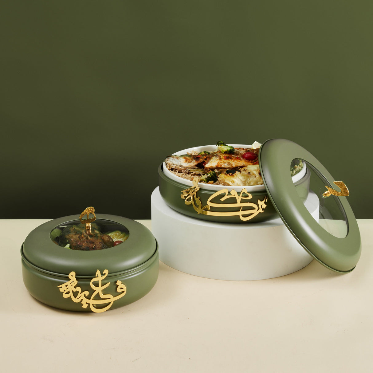 Luxury Diwan -  Buffet Server - Olive Green & Gold