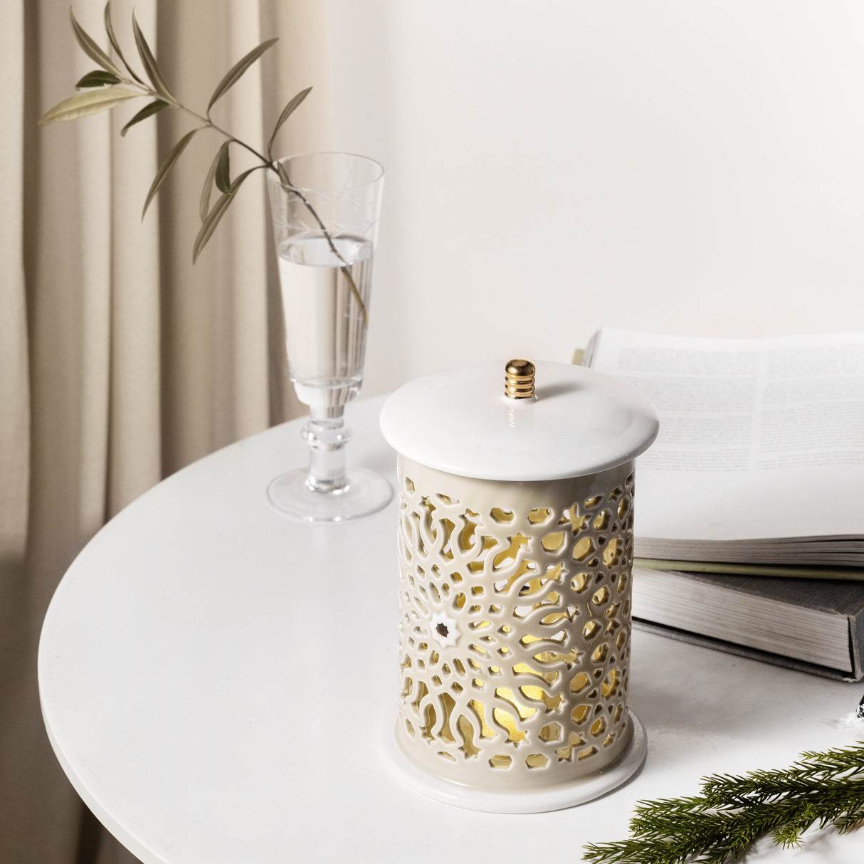 Asala - Medium Lantern Candle Holder - Beige & Gold