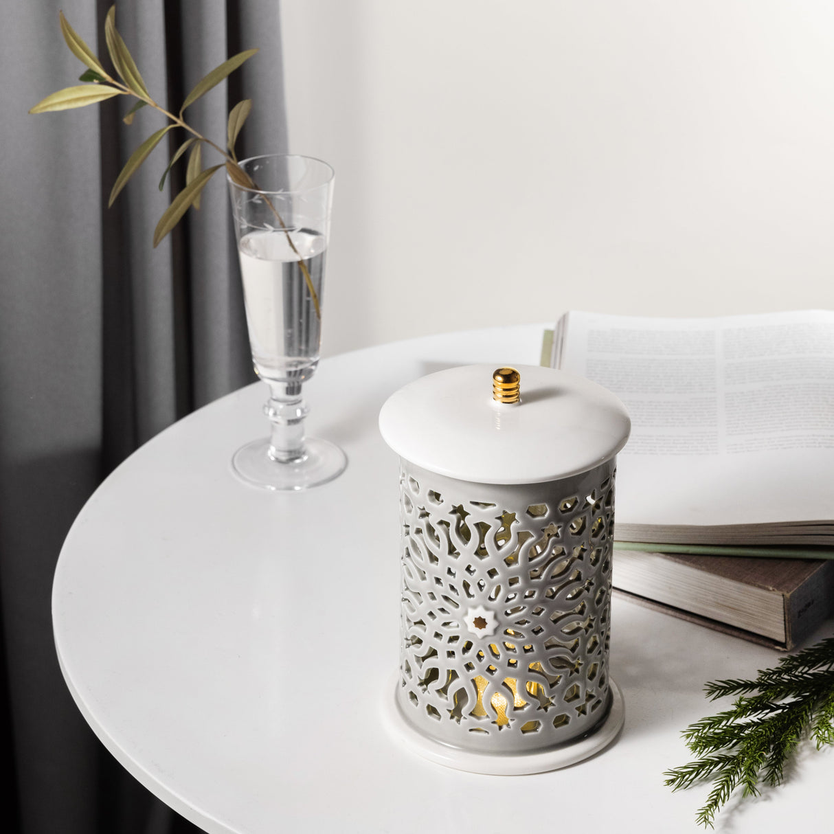 Asala - Medium Lantern Candle Holder - Grey & Gold