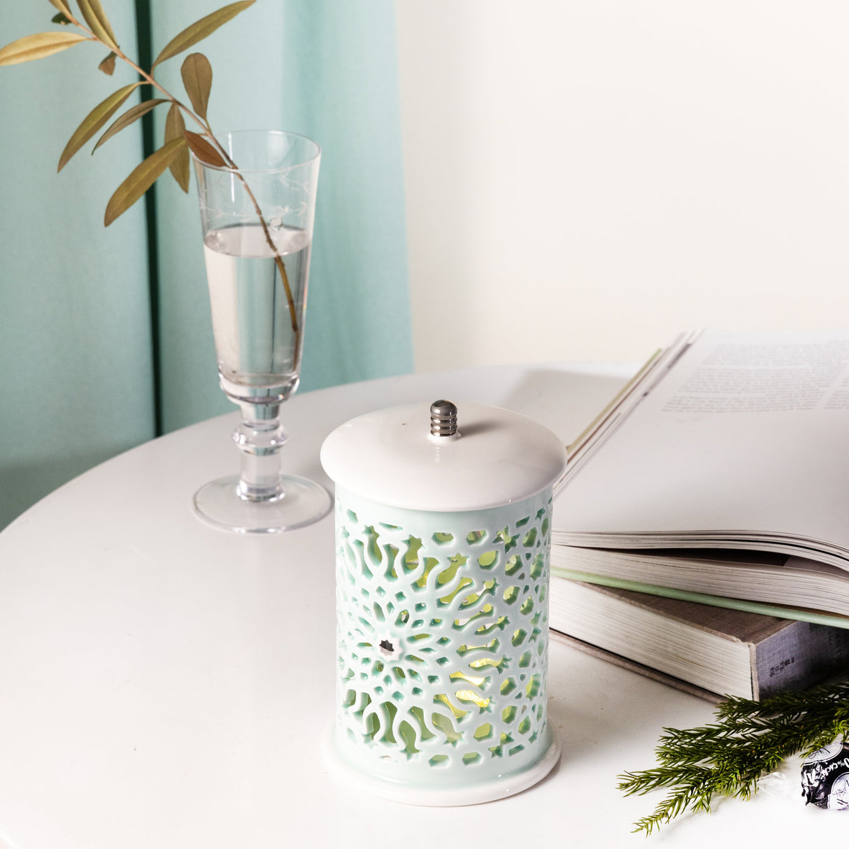 Asala - Medium Lantern Candle Holder - Teal & Silver