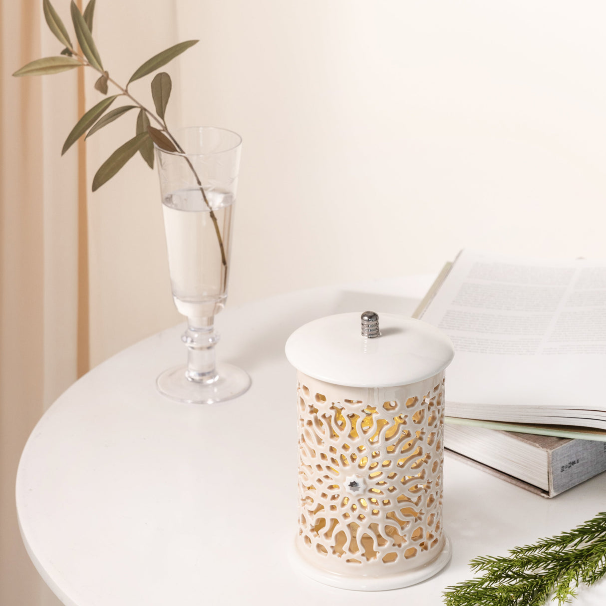Asala - Small Lantern Candle Holder - Beige & Silver