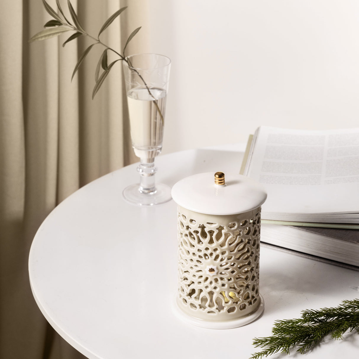 Asala - Small Lantern Candle Holder - Beige & Gold