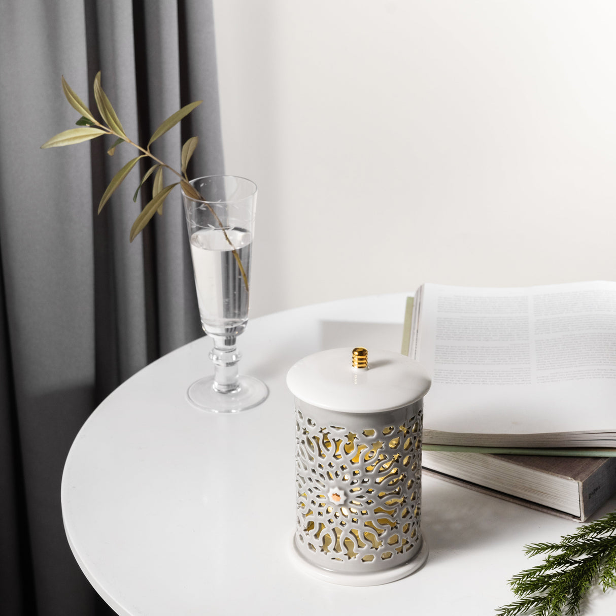 Asala - Small Lantern Candle Holder - Grey & Gold