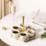 Asala - Arabic Coffee Cups With Holder - Beige & Gold