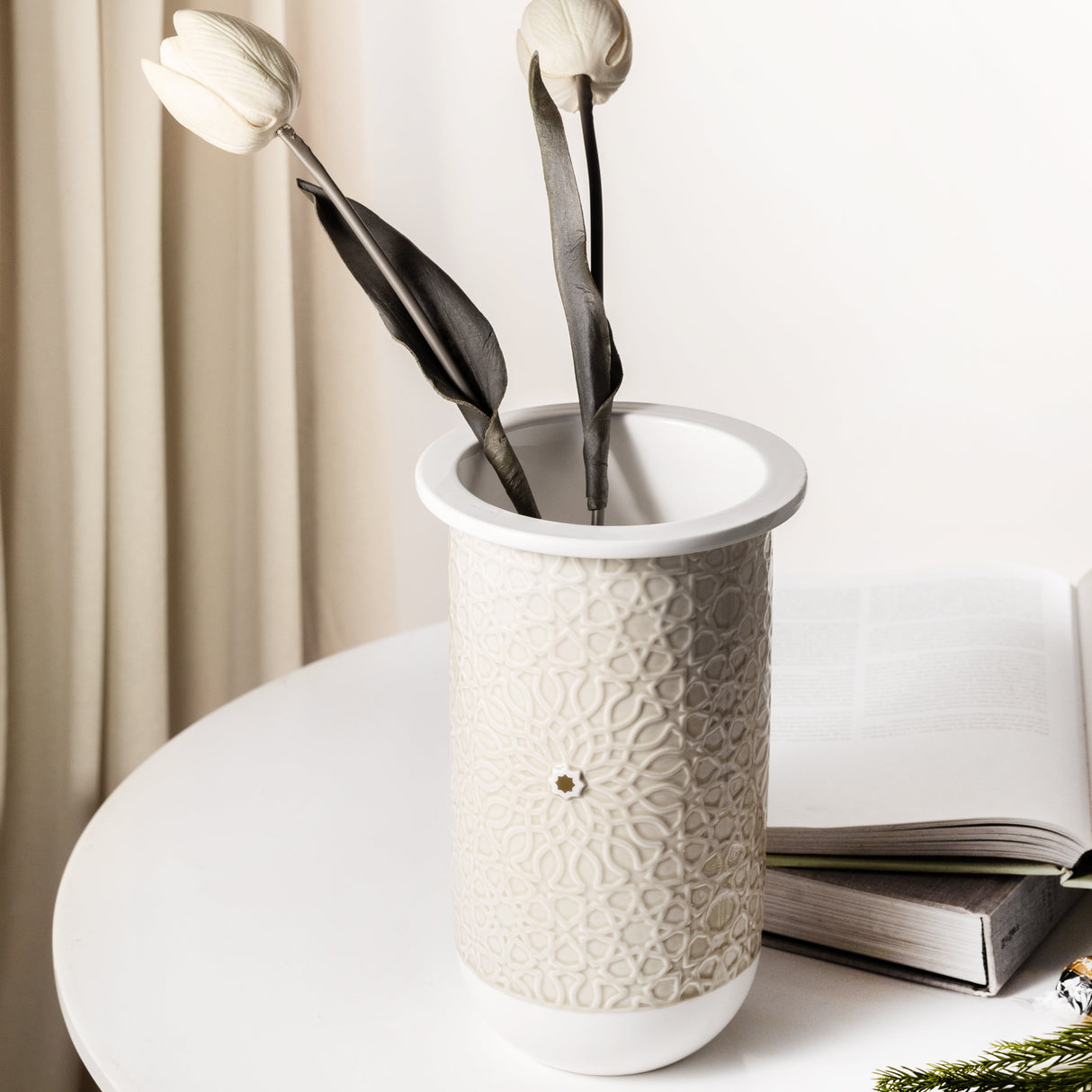 Asala - Large Decorative Vase - Beige & Gold