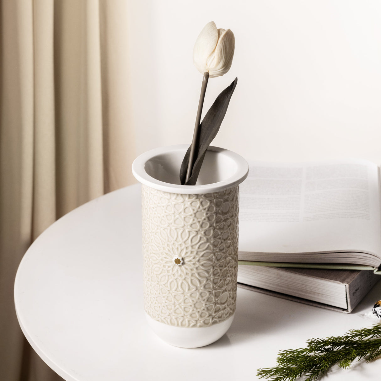Asala - Medium Decorative Vase - Beige & Gold