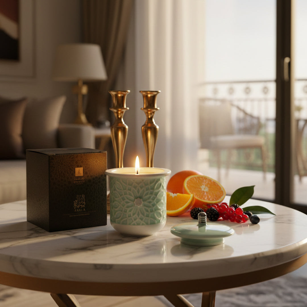 Asala - Medium Candle| Citrus Sunrise - Teal  & Silver