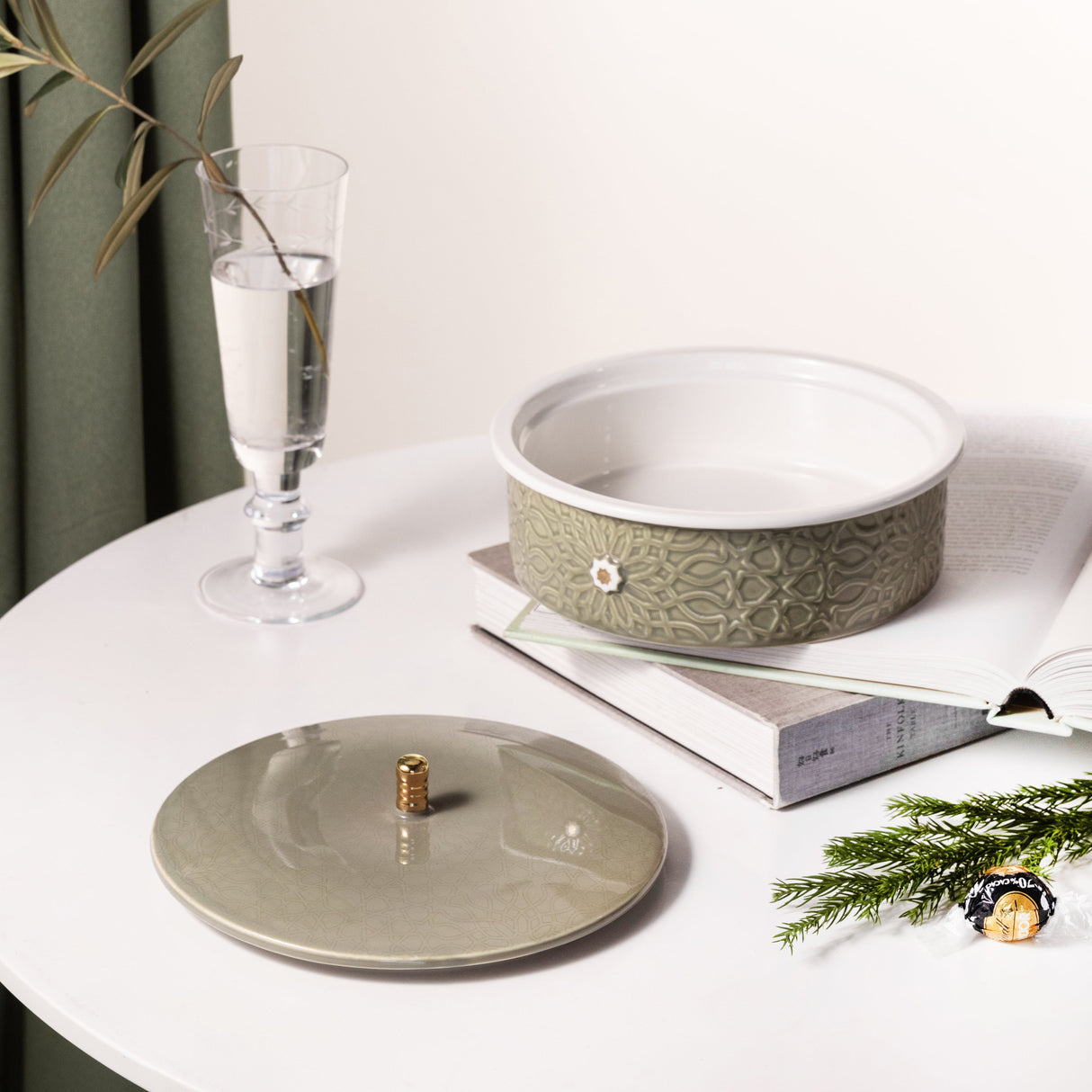 Asala - Medium Decorative Canister - Olive Green & Gold