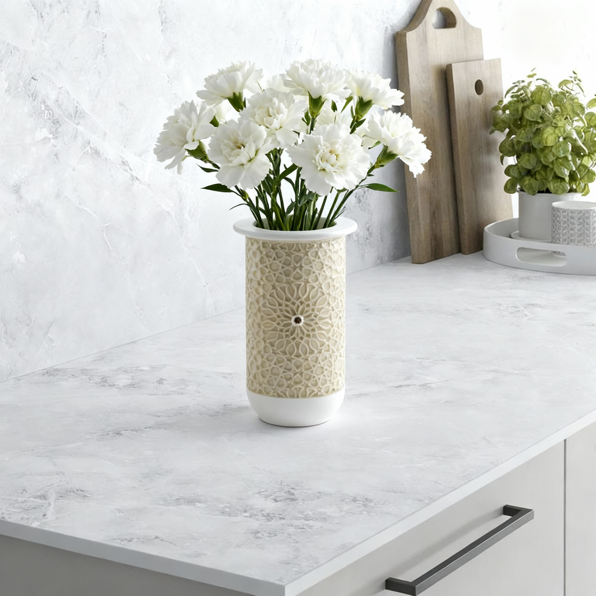 Asala - Large Decorative Vase - Beige & Gold