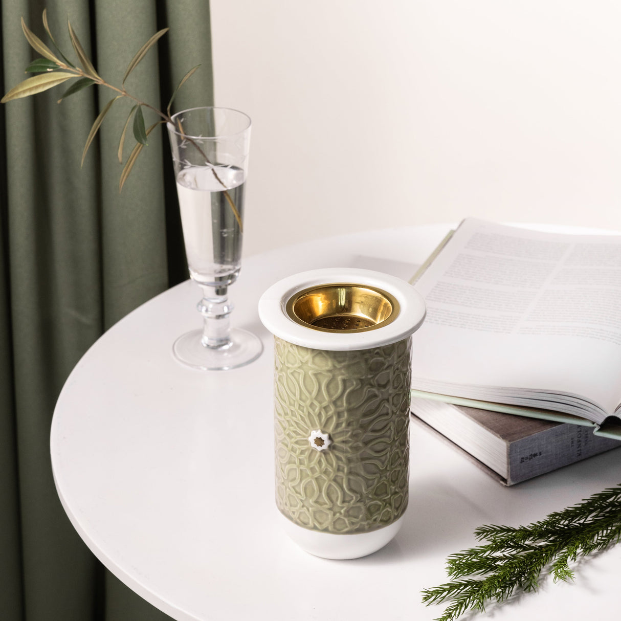 Asala - Incense Burner - Olive Green & Gold