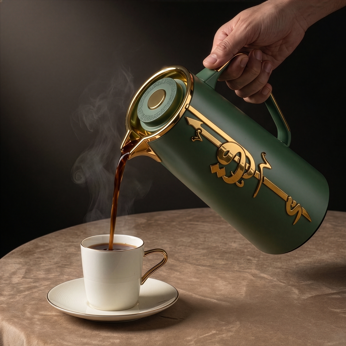 Liqa'a - Vacuum Flask / Thermos - Olive Green  & Gold