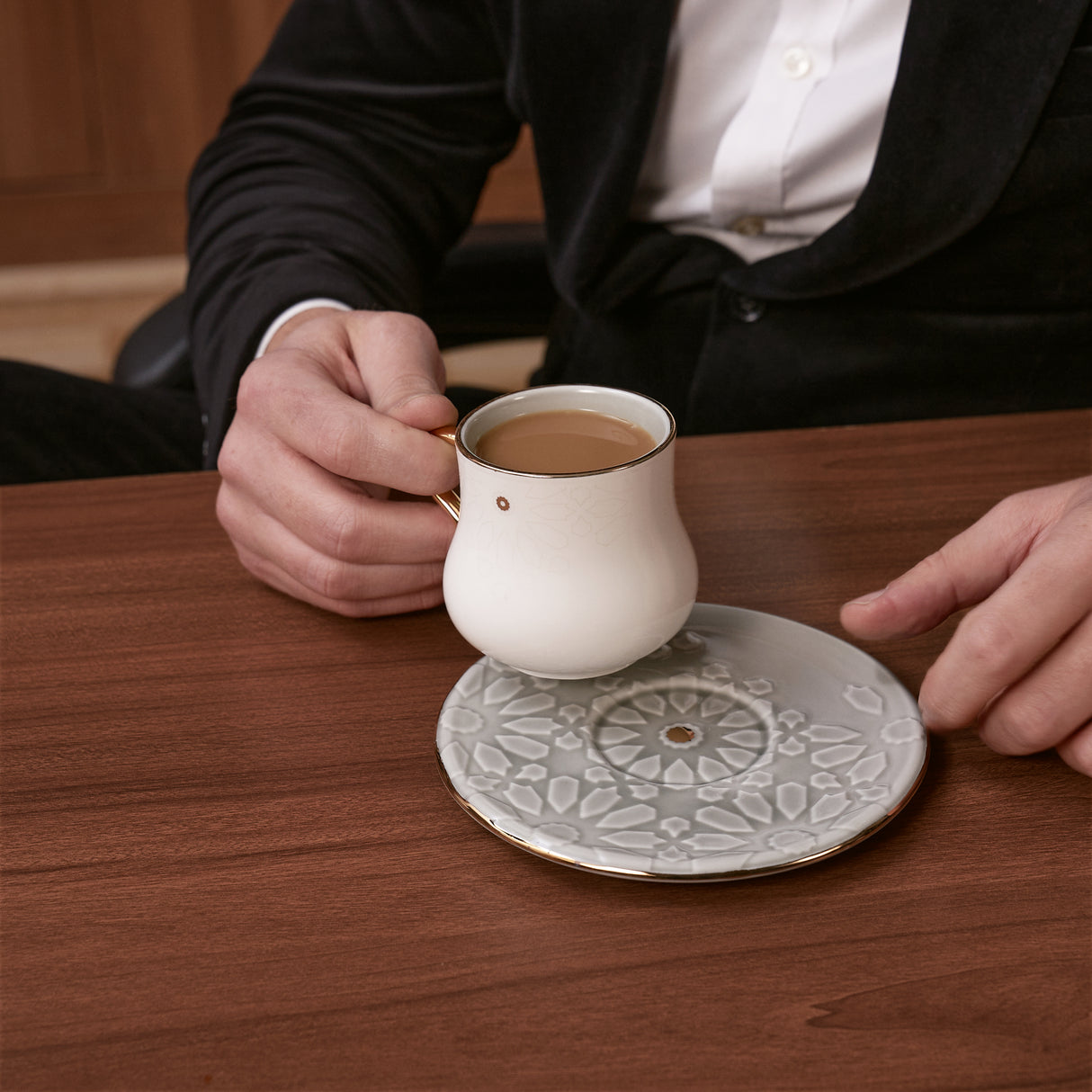 Dunes - Tazas para capuchino (12 piezas) - Gris y plateado