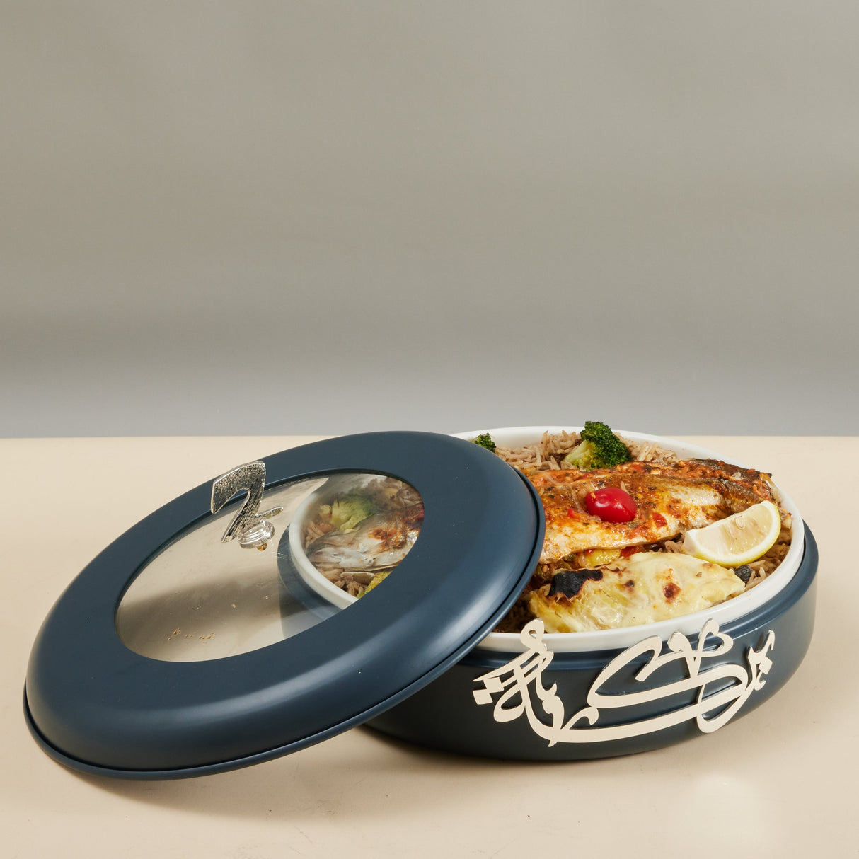 Luxury Diwan - Large Buffet Server - Dark Blue & Silver