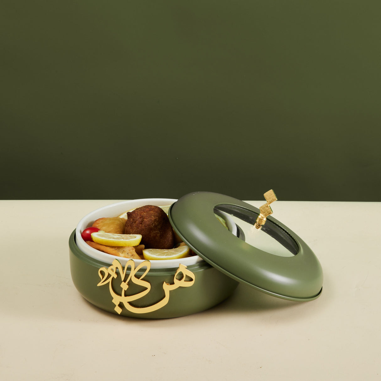 Luxury Diwan - Small Buffet Server - Olive Green & Gold