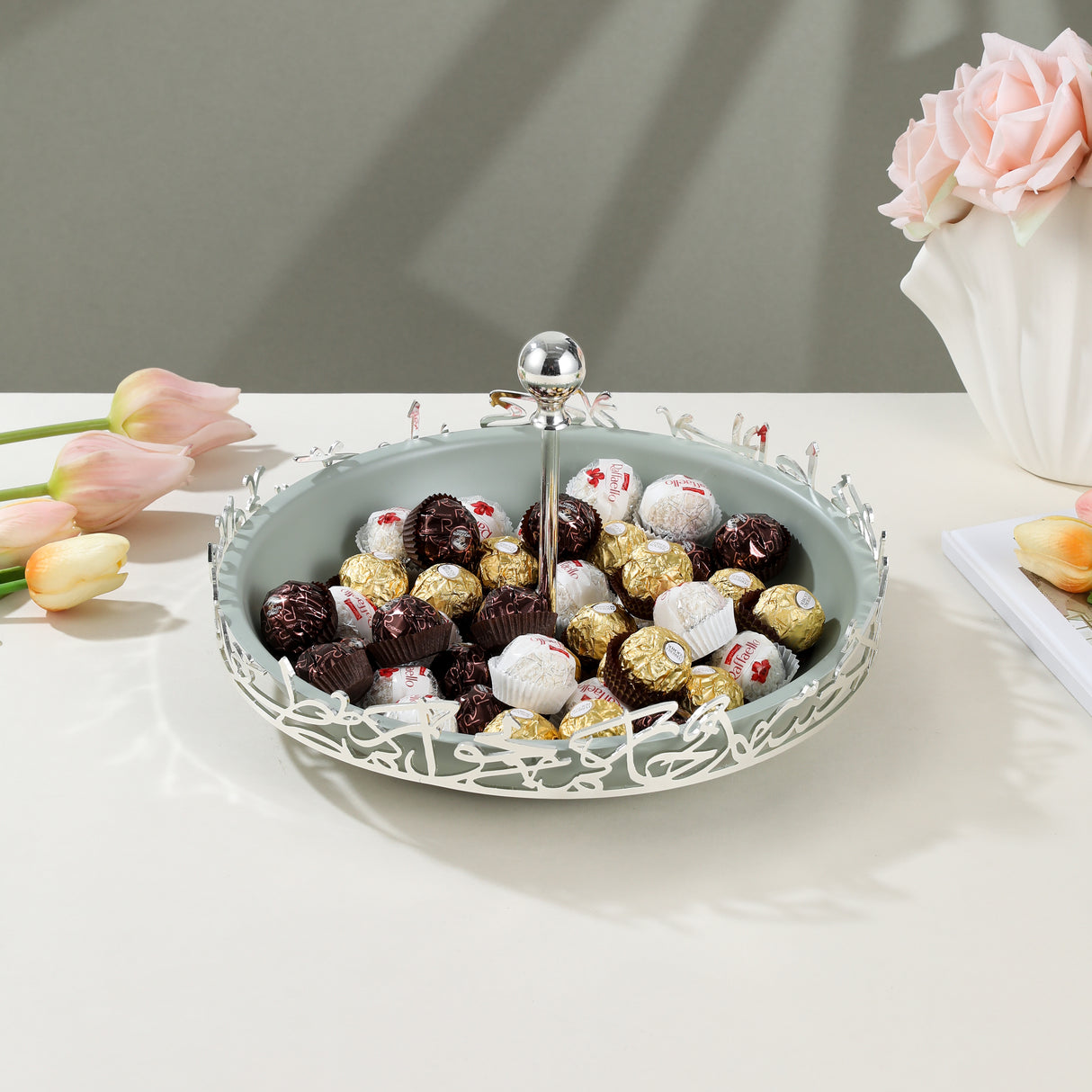 Jiwar - Large Serving Stand - Mint Green & Silver