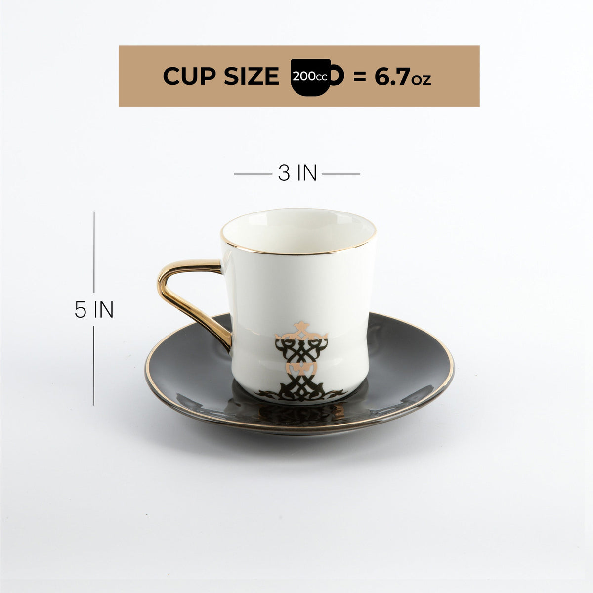 Naqsh -   Cappuccino Set (12-Pc) -Black & Gold