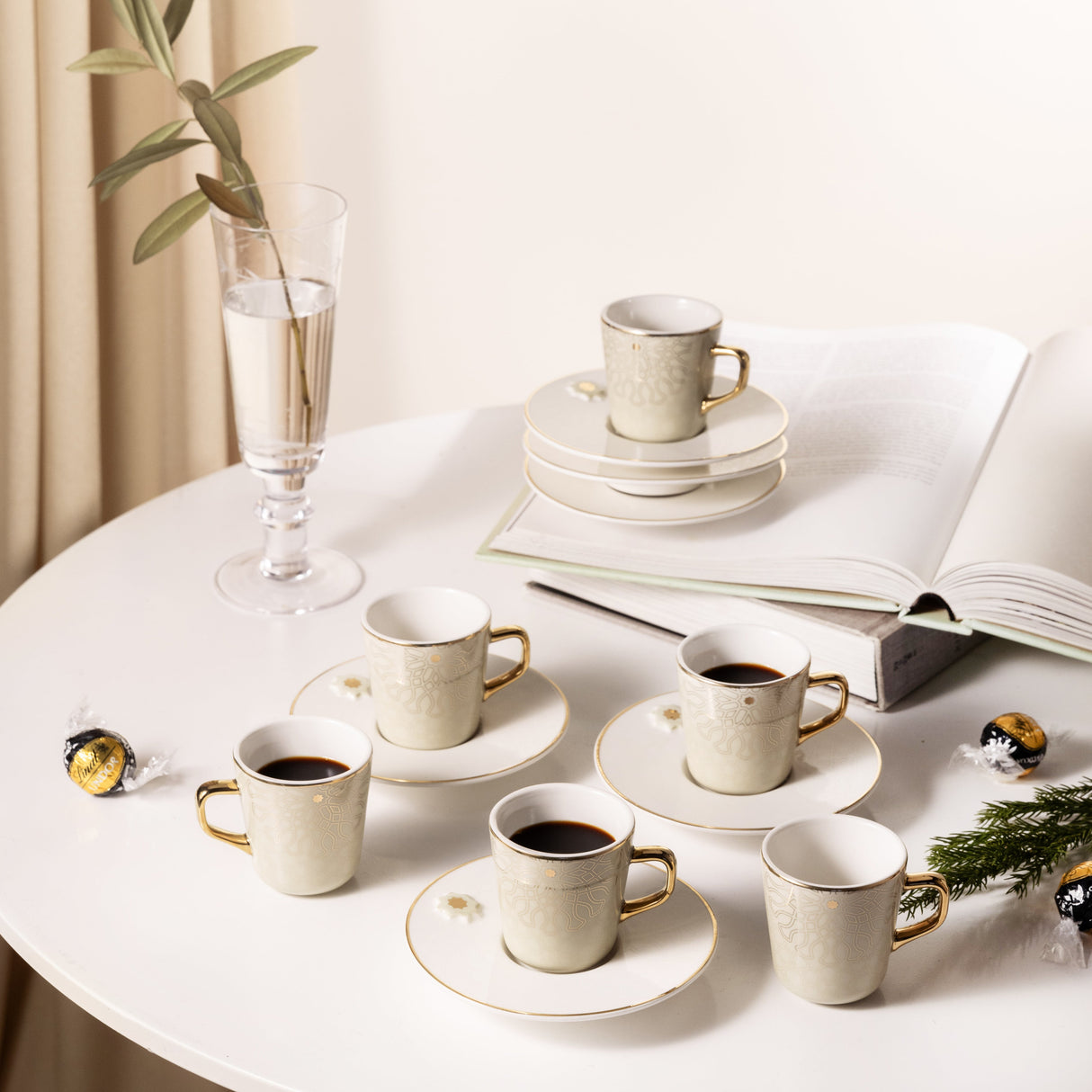 Asala - Esspresso/Turkish Coffee Set (12-Pc) - Beige & Gold