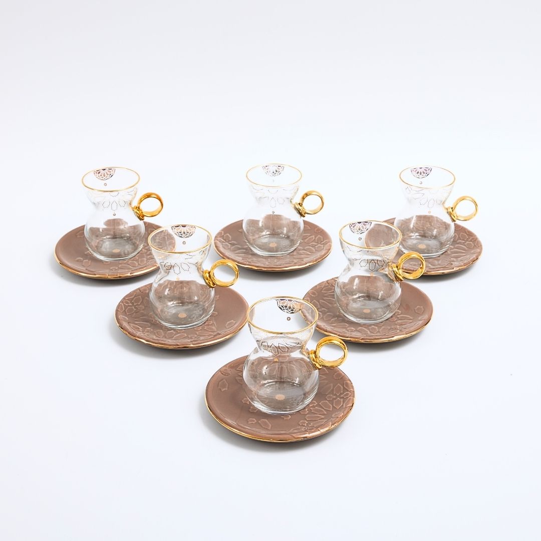 Dunes - Tea Set (12-Pc) - Brown & Gold