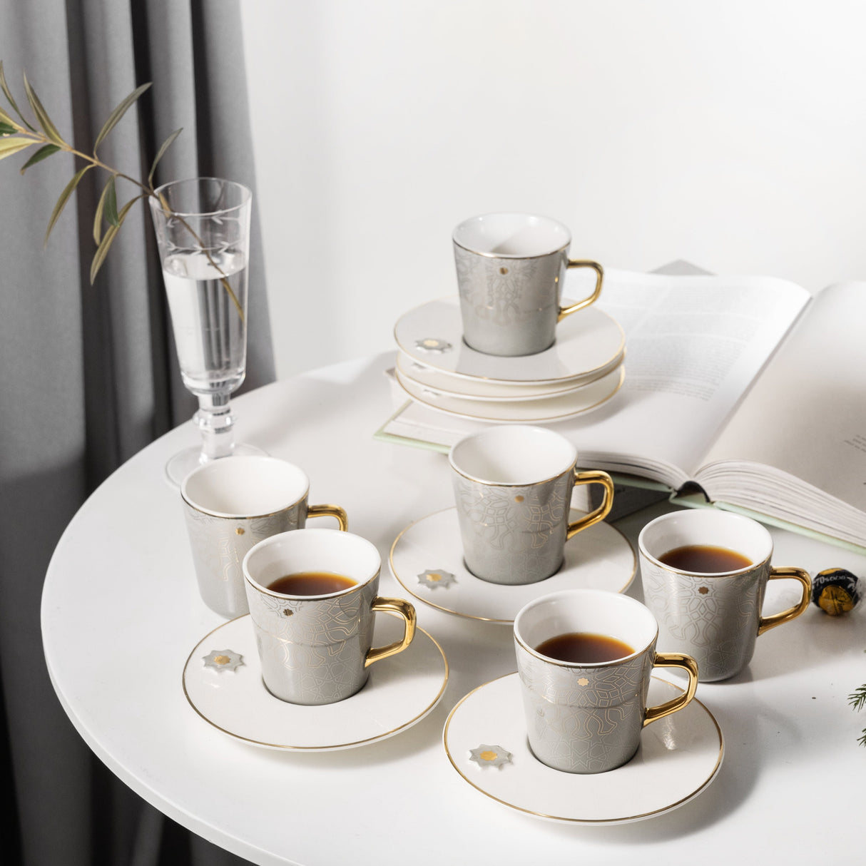 Asala - Cappuccino Set (12-Pc) - Grey & Gold