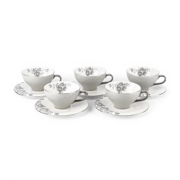 Lilac - English Tea Cup Set, 10 Pieces - Grey