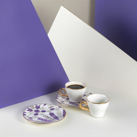 Amal - Tazas de capuchino, (12 piezas) - Púrpura y dorado