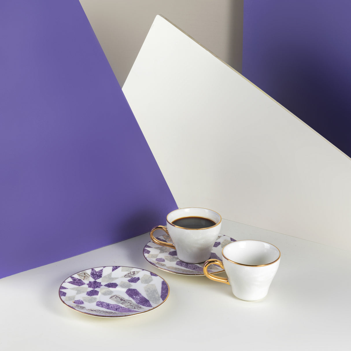 Amal - Espresso /Turkish Coffee Cups, (12-Pc)- Purple & Gold